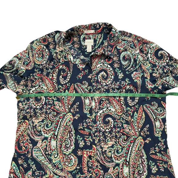 CHICOS No Iron Blue Pink Multi Paisley Button Up Shirt Size XL (3) *READ* - Picture 8 of 11